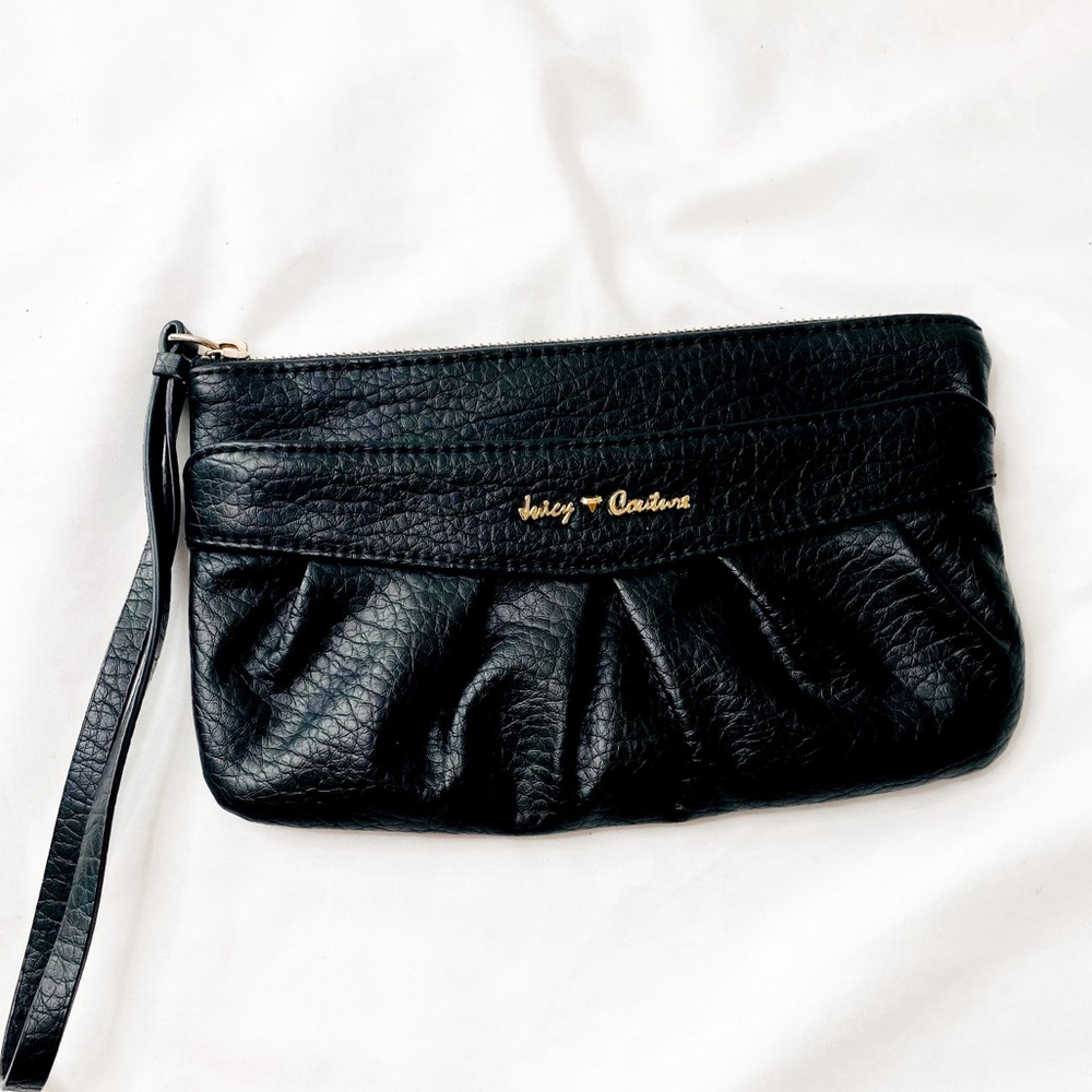 Juicy Couture black leather wristlet/ clutch